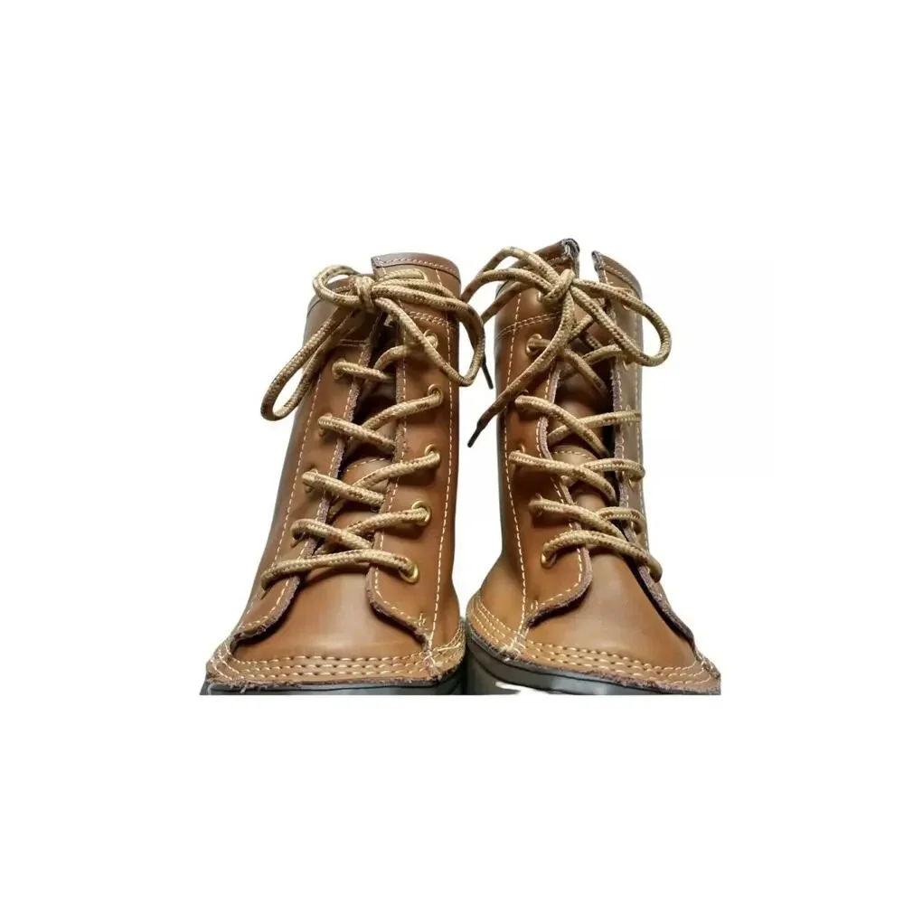 Khombu women Brown Waterproof Mid Calf Boot Leather Duck sz 8 M cozy winter